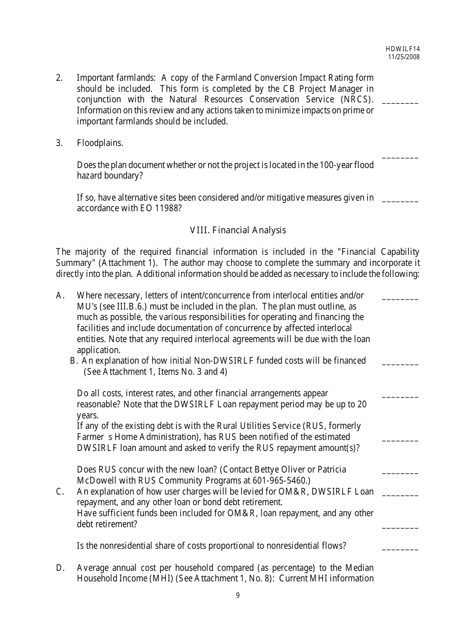 Form HDWILF14 Facilities Plan Checklist - Dwsirlf Loan Program - Mississippi, Page 9