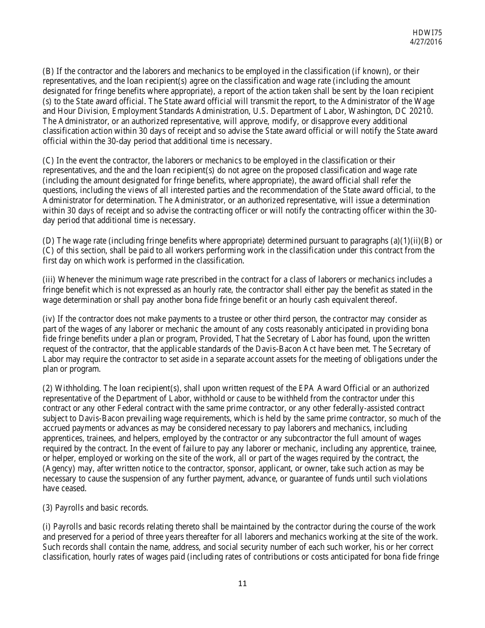 Form HDW175 Required Contract Document Provisions Drinking Water Systems Improvements Revolving Loan Fund Projects - Mississippi, Page 11