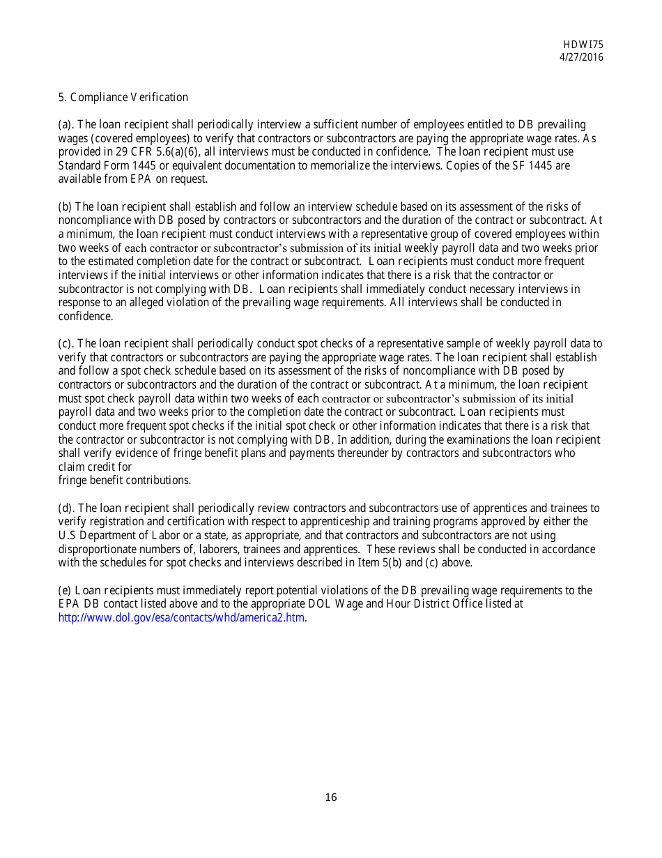 Form HDW175 Required Contract Document Provisions Drinking Water Systems Improvements Revolving Loan Fund Projects - Mississippi, Page 16