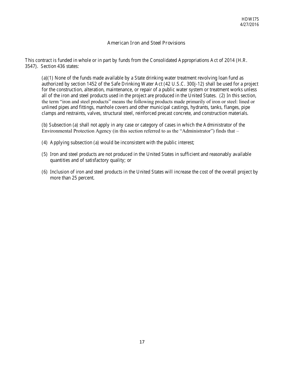 Form HDW175 Required Contract Document Provisions Drinking Water Systems Improvements Revolving Loan Fund Projects - Mississippi, Page 17