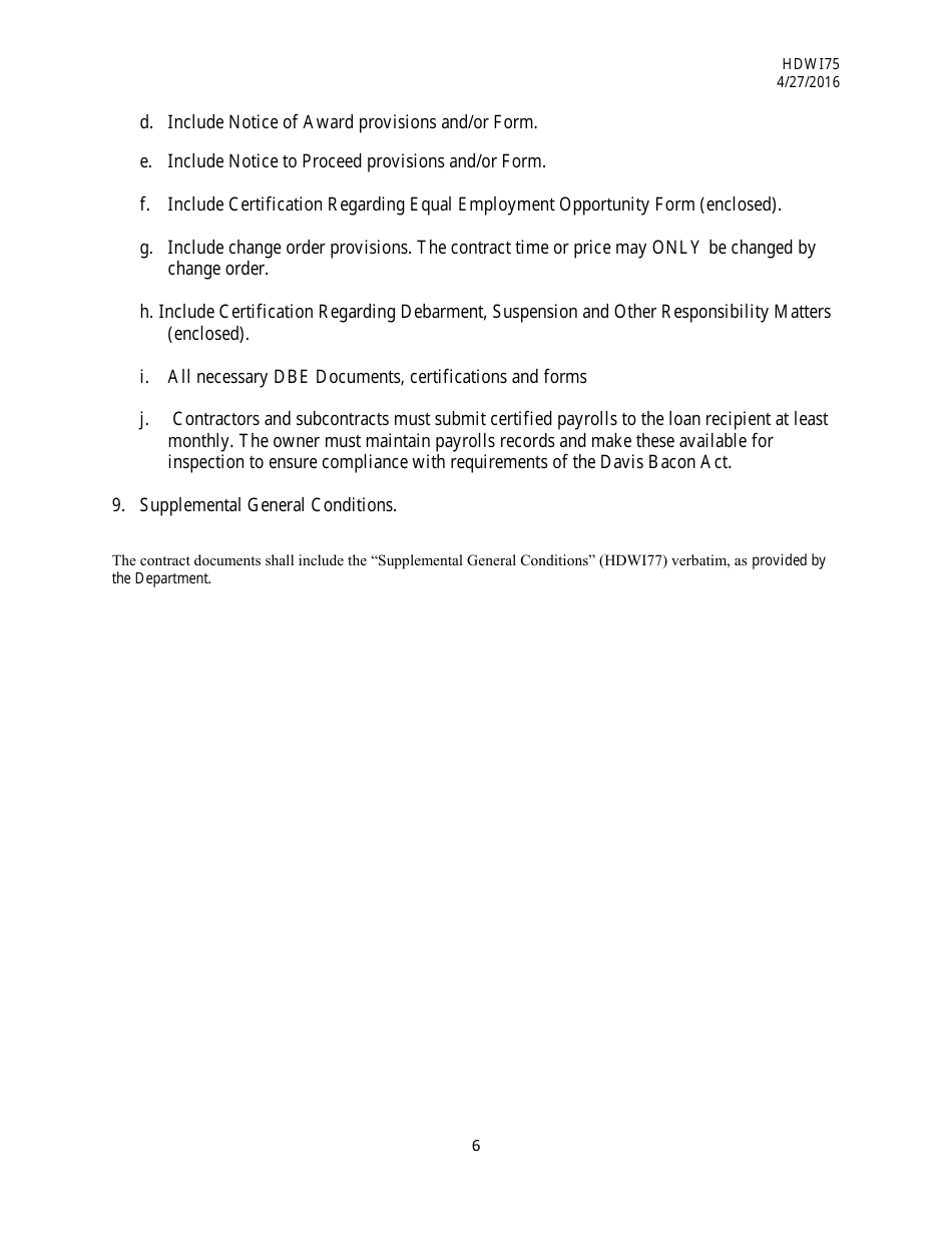 Form HDW175 Required Contract Document Provisions Drinking Water Systems Improvements Revolving Loan Fund Projects - Mississippi, Page 6