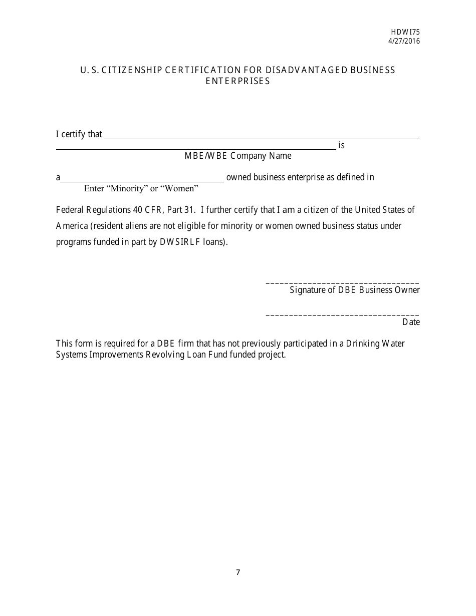 Form HDW175 Required Contract Document Provisions Drinking Water Systems Improvements Revolving Loan Fund Projects - Mississippi, Page 7