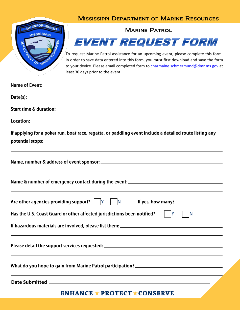 Event Request Form - Mississippi, Page 1
