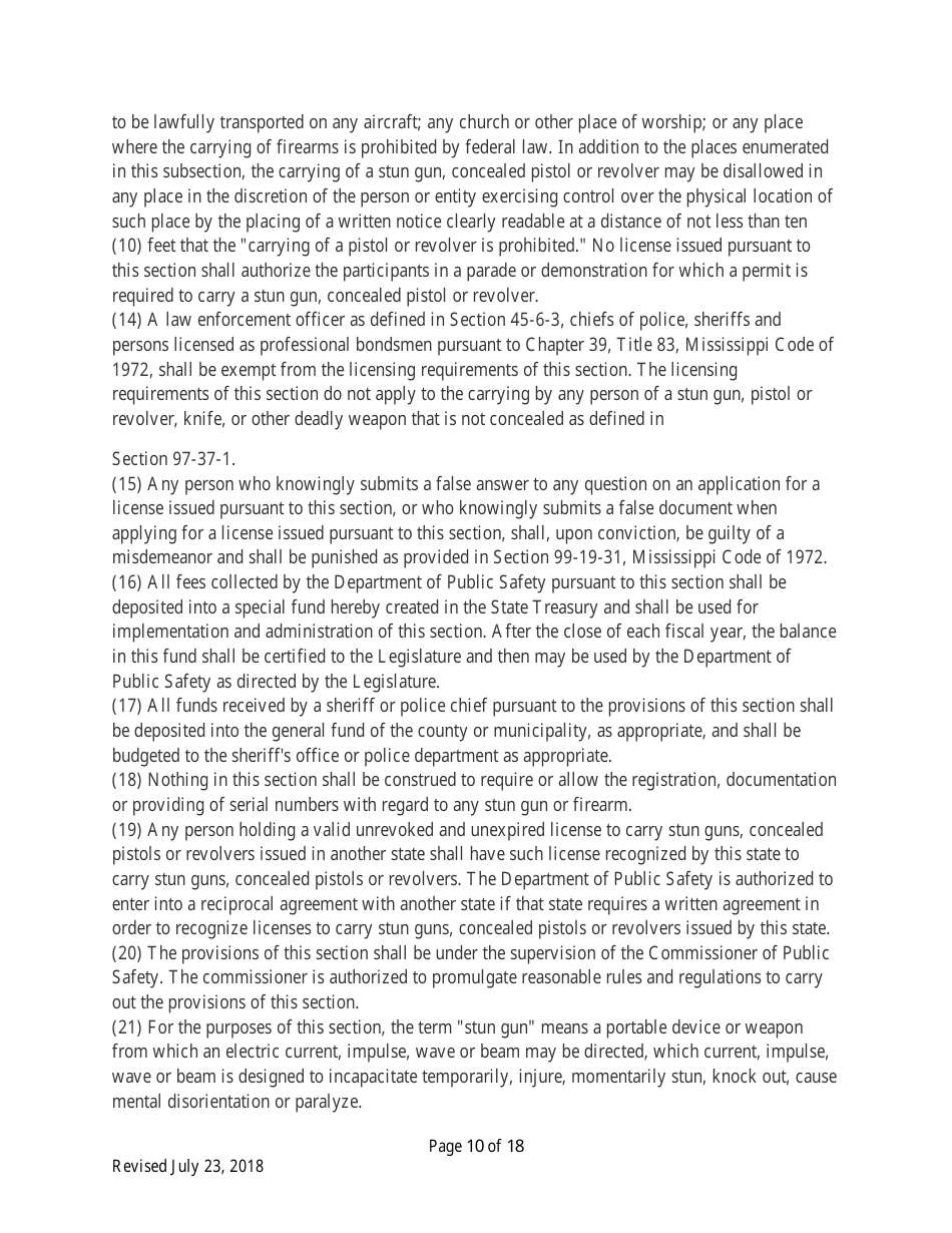 Individual Firearm Permit Form - Mississippi, Page 10