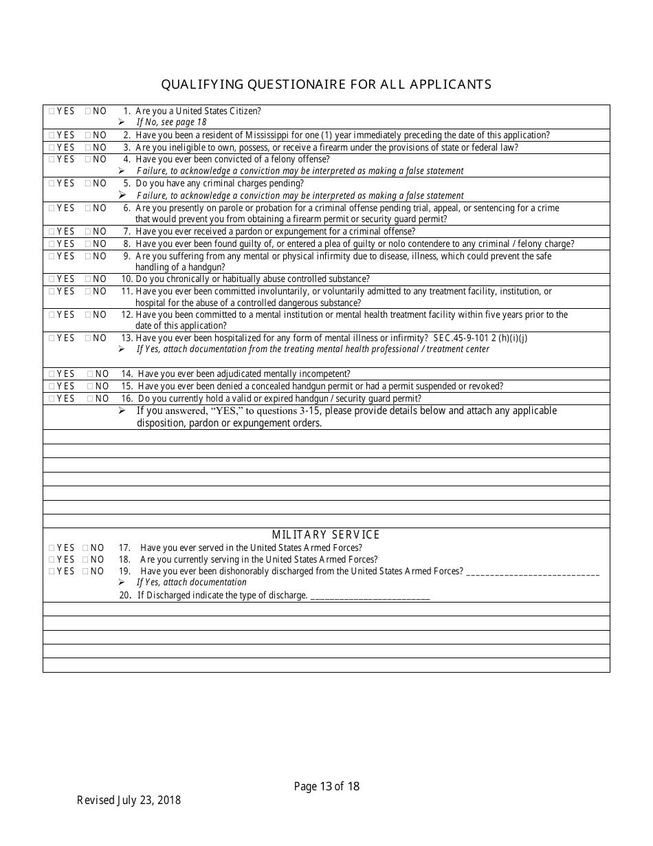 Individual Firearm Permit Form - Mississippi, Page 13