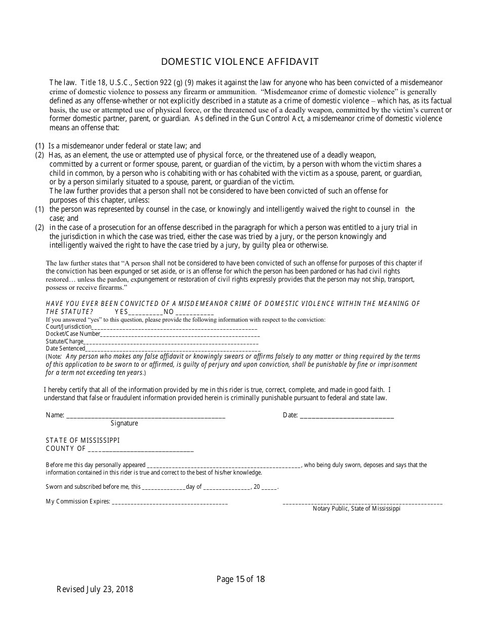 Individual Firearm Permit Form - Mississippi, Page 15
