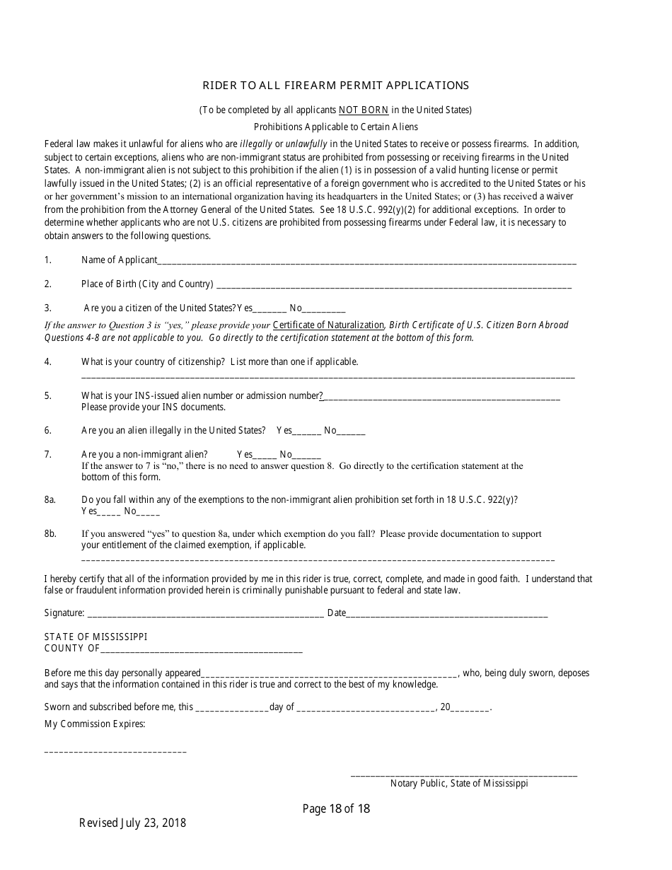 Individual Firearm Permit Form - Mississippi, Page 18