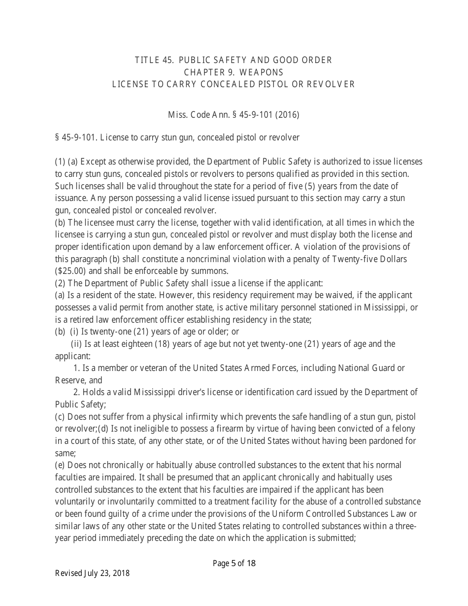 Individual Firearm Permit Form - Mississippi, Page 5