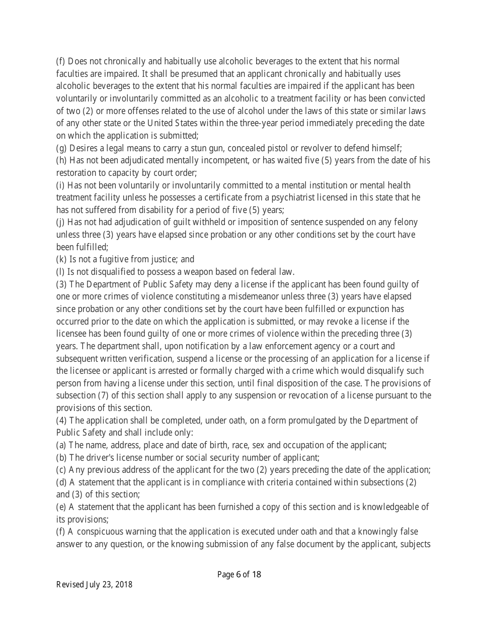 Individual Firearm Permit Form - Mississippi, Page 6