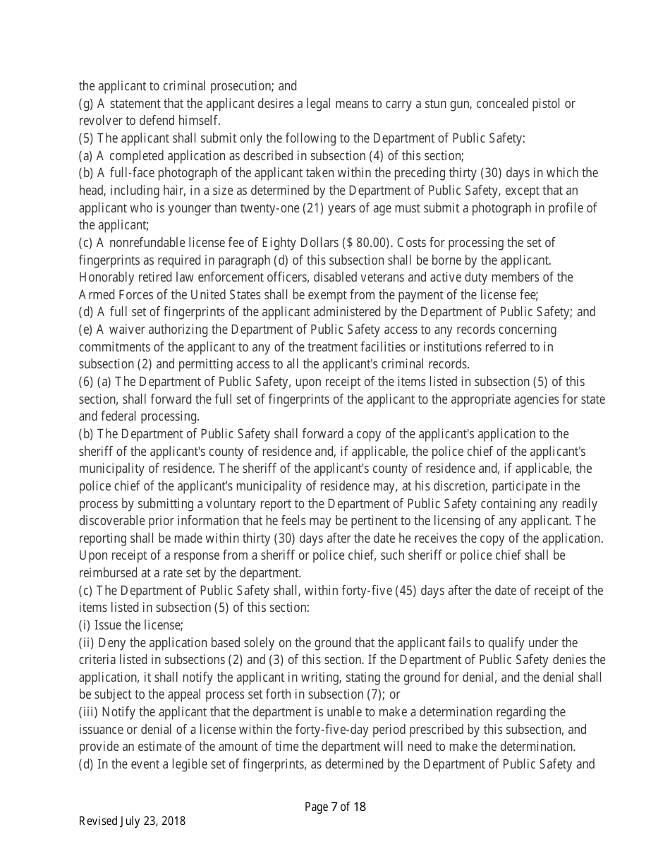 Individual Firearm Permit Form - Mississippi, Page 7