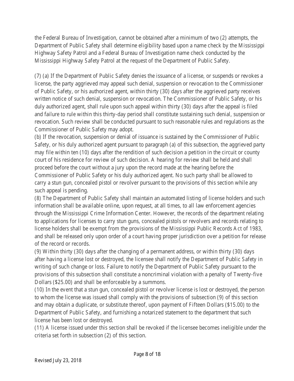 Individual Firearm Permit Form - Mississippi, Page 8