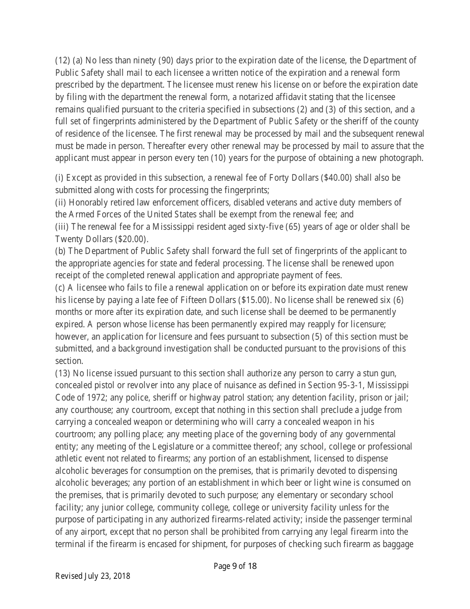 Individual Firearm Permit Form - Mississippi, Page 9