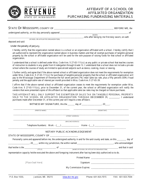 Form 72-621-13 Affidavit of a School or Affiliated Organization Purchasing Fundraising Materials - Mississippi