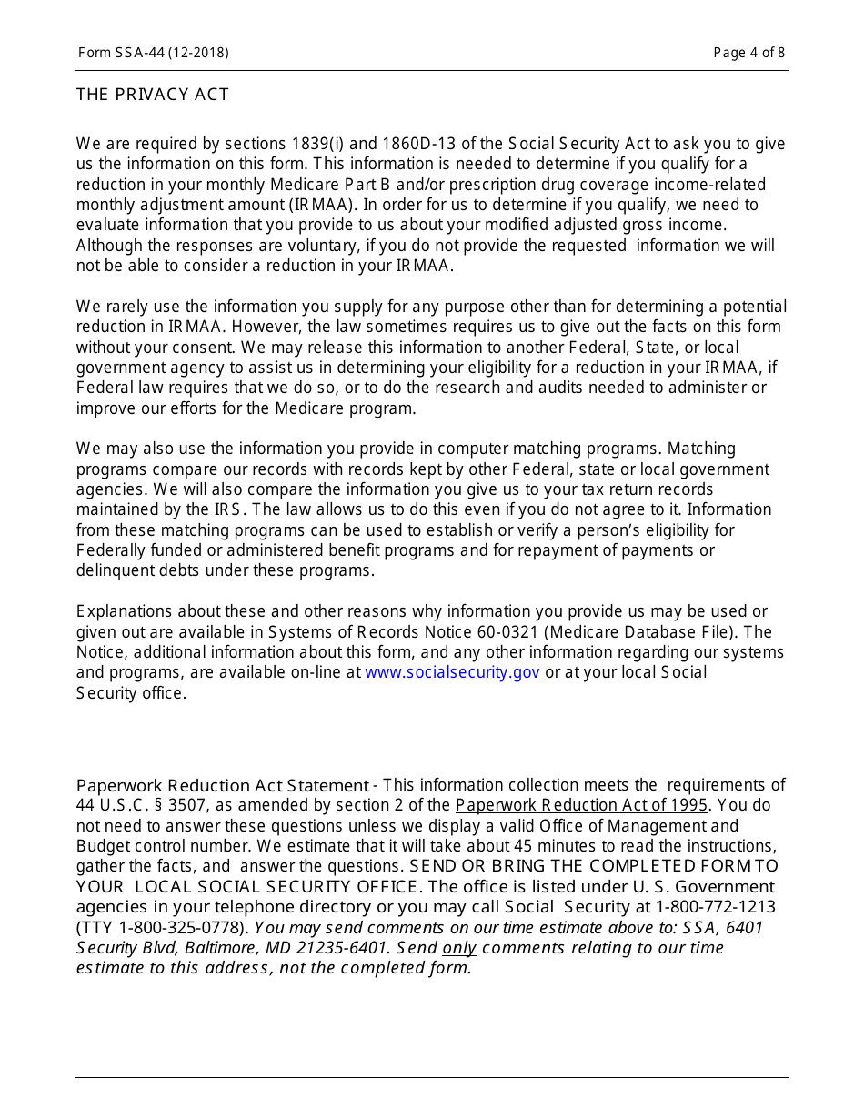 Form SSA-44 Medicare Income-Related Monthly Adjustment Amount - Life-Changing Event, Page 4