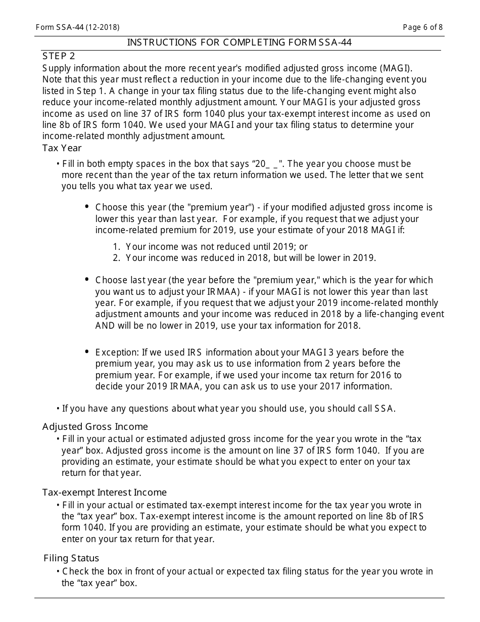 Form SSA-44 Medicare Income-Related Monthly Adjustment Amount - Life-Changing Event, Page 6
