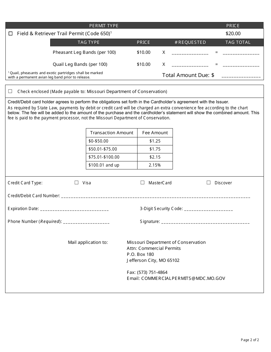 Application for Field  Retriever Trial Permit (Code 650) - Missouri, Page 2