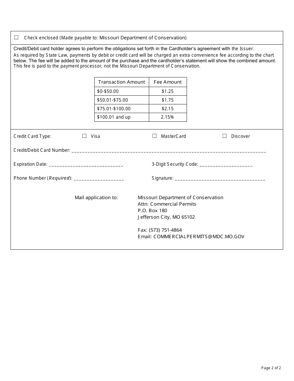 Application for Commercial Deer Processing Permit (Code 670) - Missouri, Page 2