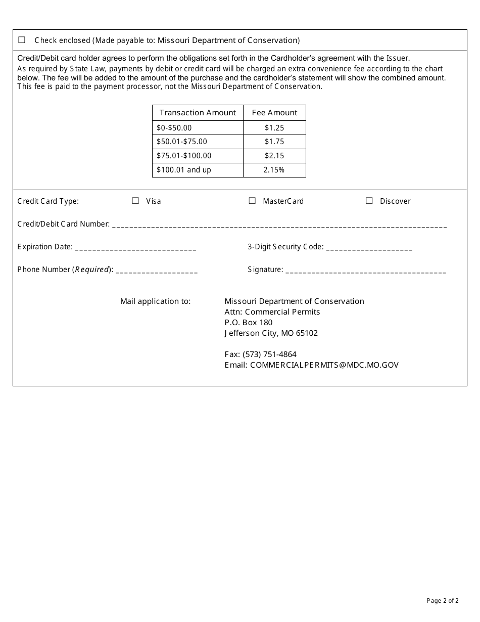 Application for Taxidermy-Tanning Permit (Code 610) - Missouri, Page 2