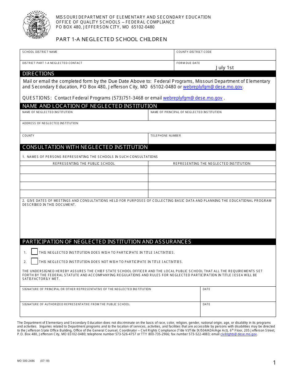 Form MO500 2486 Fill Out Sign Online And Download Fillable PDF   Form Mo 500 2486 Part 1 A Neglected School Children Missouri Print Big 