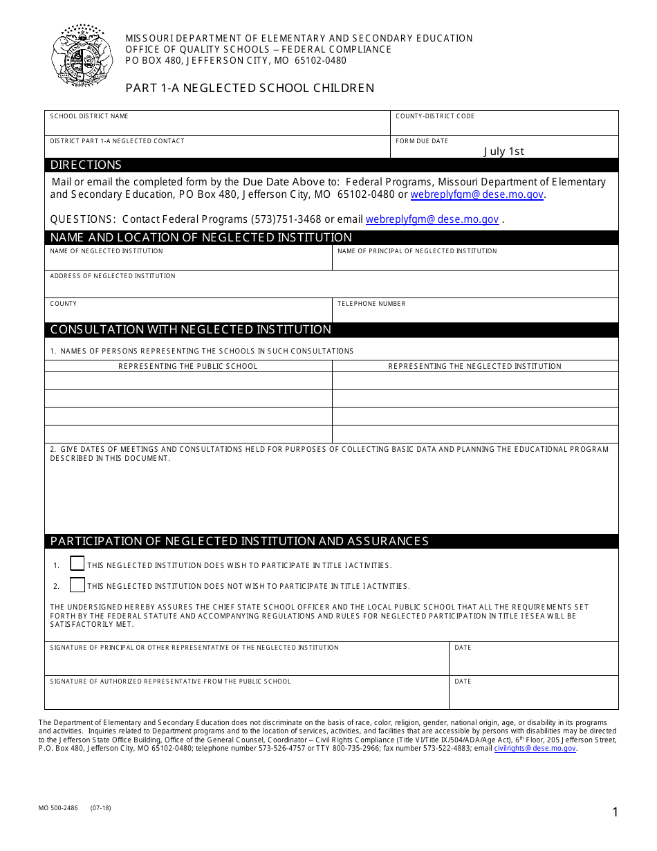 Form MO500-2486 Part 1-a Neglected School Children - Missouri, Page 1