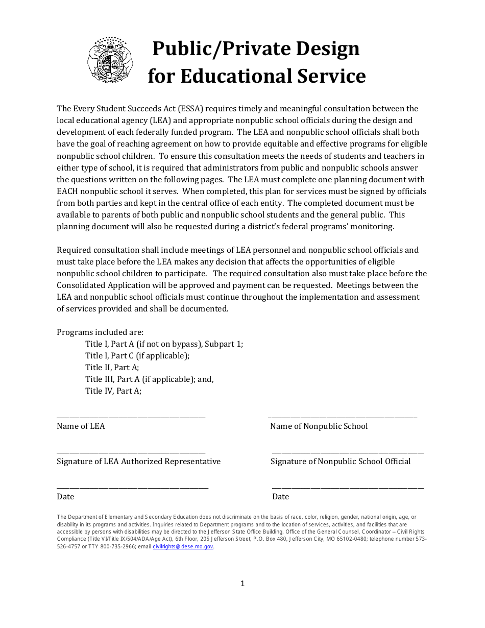 Public / Private Design for Educational Service - Missouri, Page 1