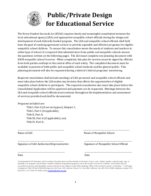 Public / Private Design for Educational Service - Missouri Download Pdf
