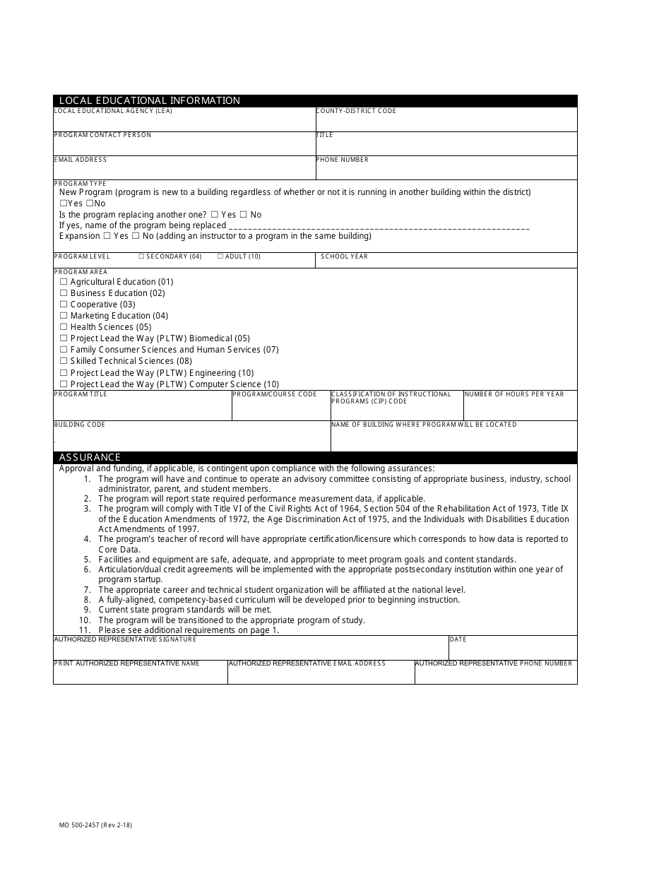 Form MO500-2457 Application for Approval of Career Education Programs - Secondary / Adult Only - Missouri, Page 2