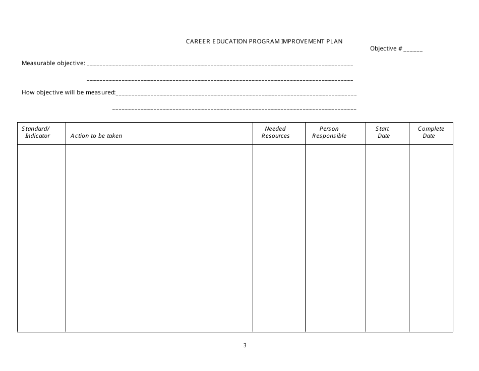 Career Education Program Improvement Plan Form - Missouri, Page 3