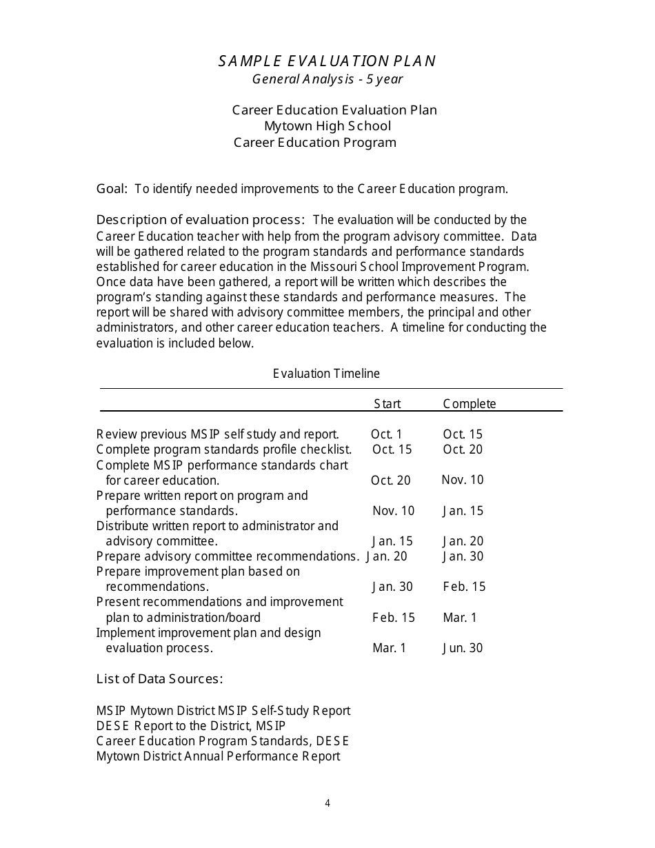 Career Education Program Improvement Plan Form - Missouri, Page 4