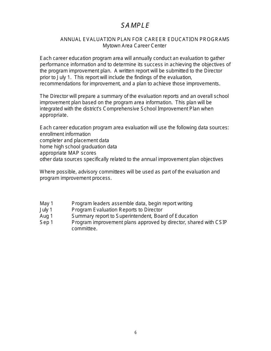 Career Education Program Improvement Plan Form - Missouri, Page 6