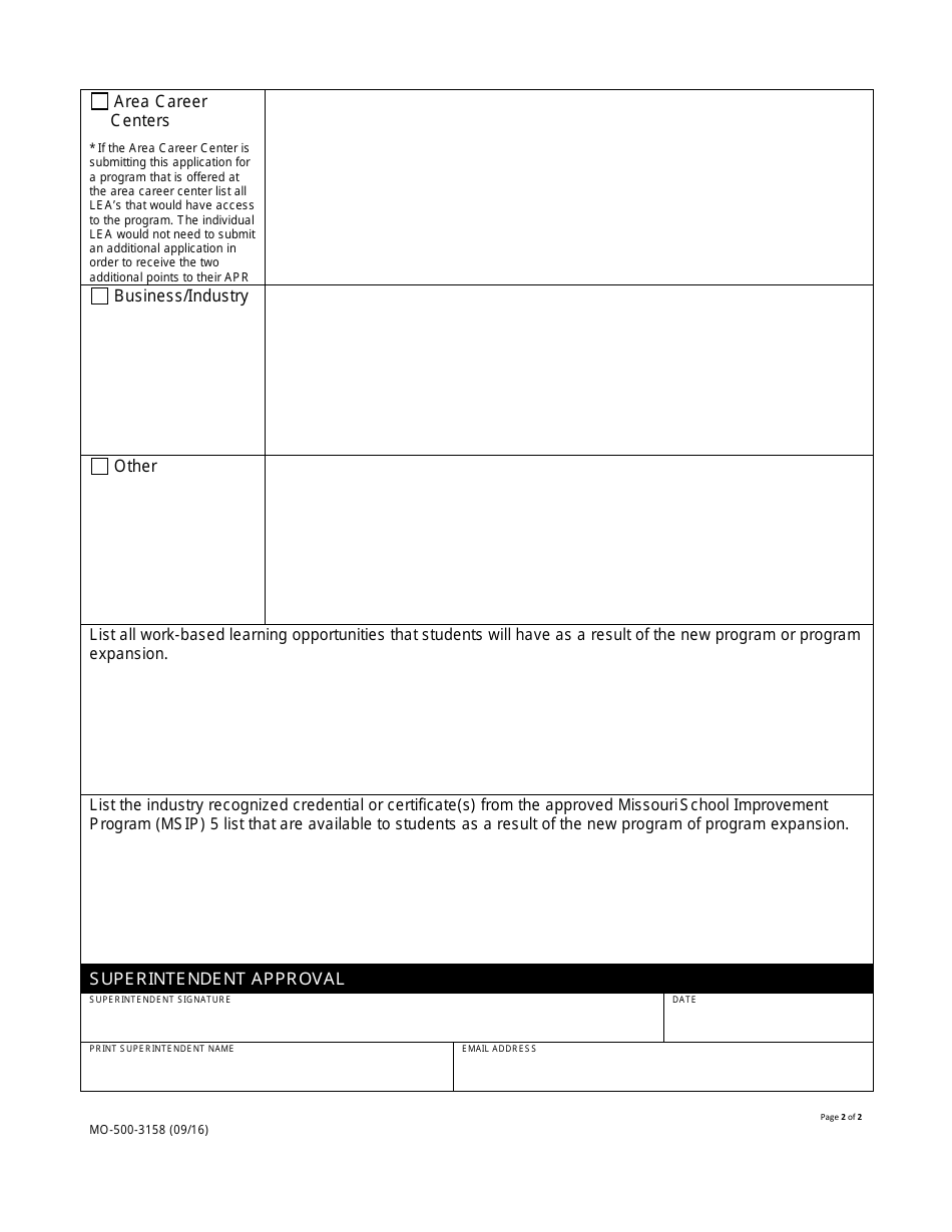 Form MO-500-3158 Career Technical Educaton (Cte) Program / Career Pathway Expansion - Missouri, Page 2