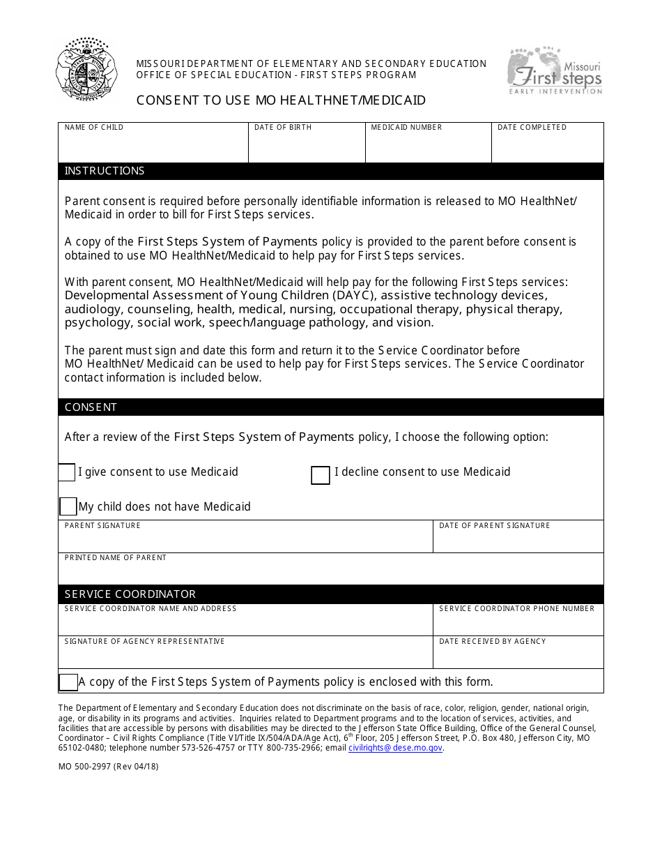 Form MO500-2997 Consent to Use Mo Healthnet / Medicaid - Missouri, Page 1