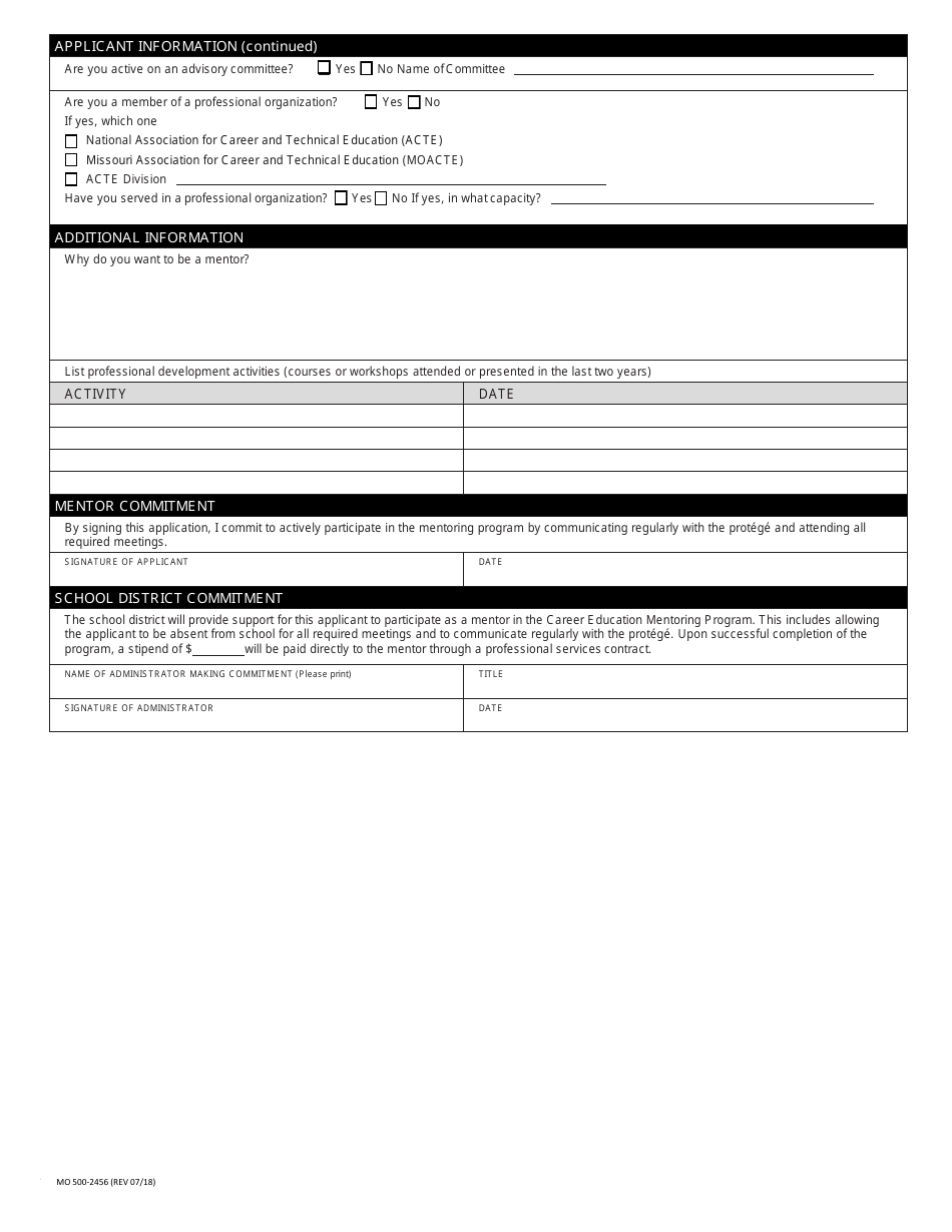 Form MO500-2456 Mentor Application for Participation in Career Education Mentoring Program - Missouri, Page 2