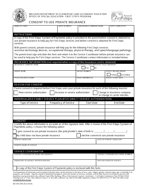 Form MO500-2996 Consent to Use Private Insurance - Missouri
