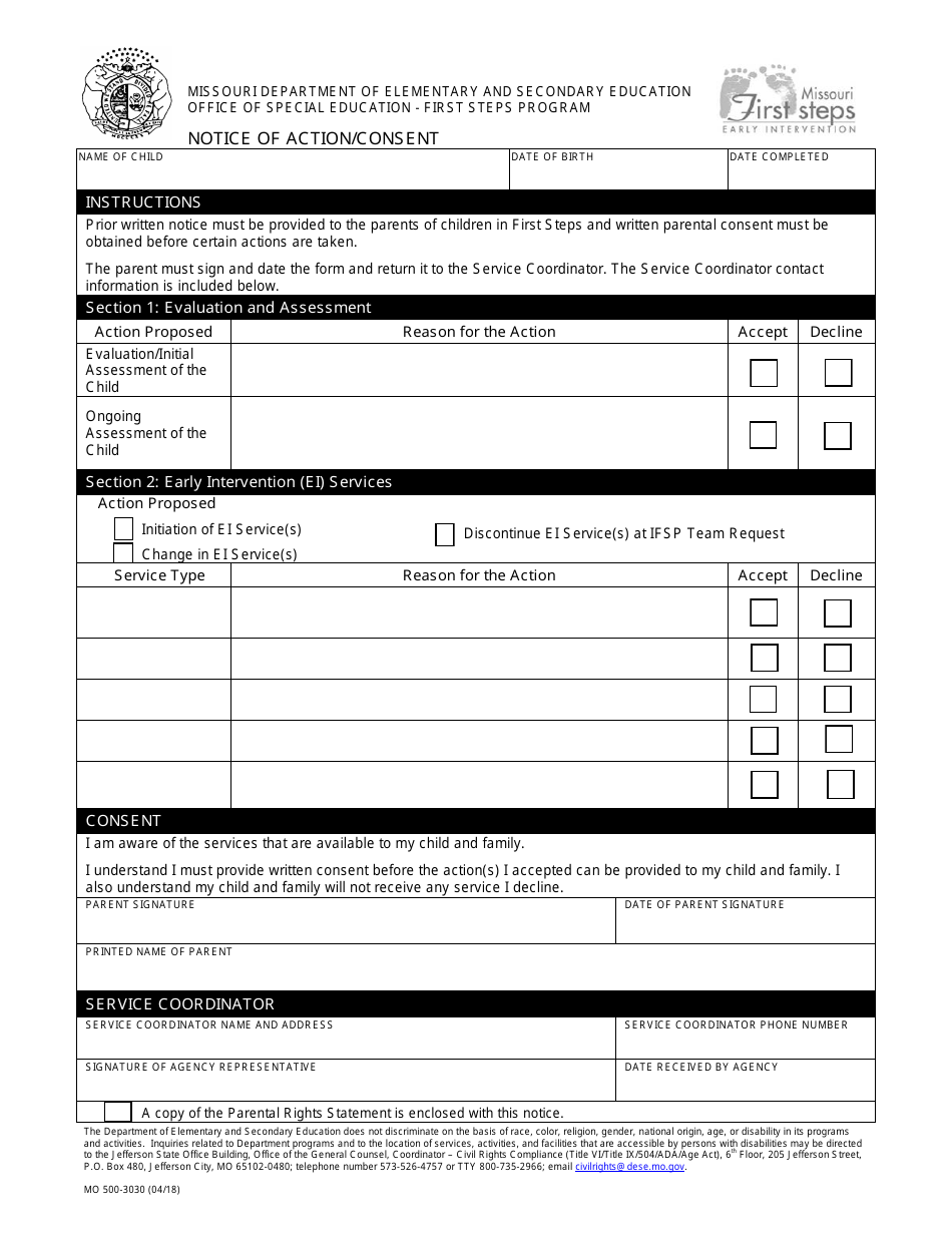 Form MO500-3030 Notice of Action / Consent - Missouri, Page 1