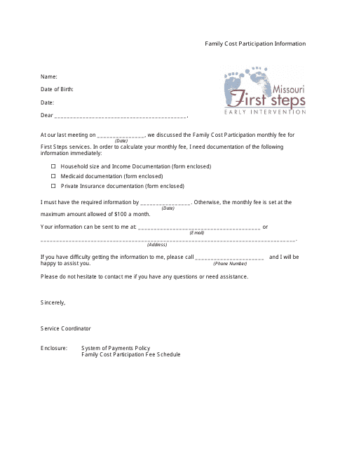 Family Cost Participation Information Letter - Missouri