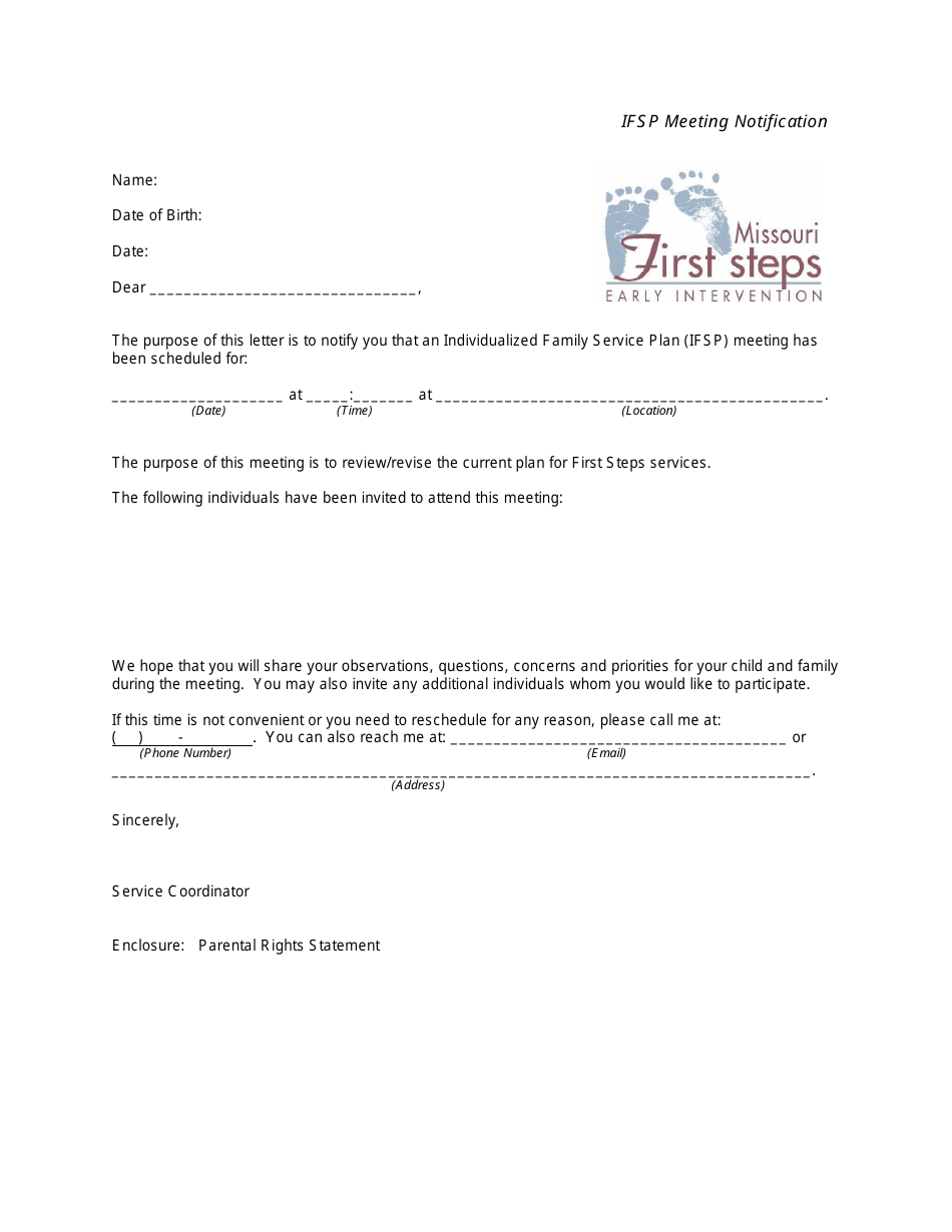 Ifsp Meeting Notification Letter - Missouri, Page 1