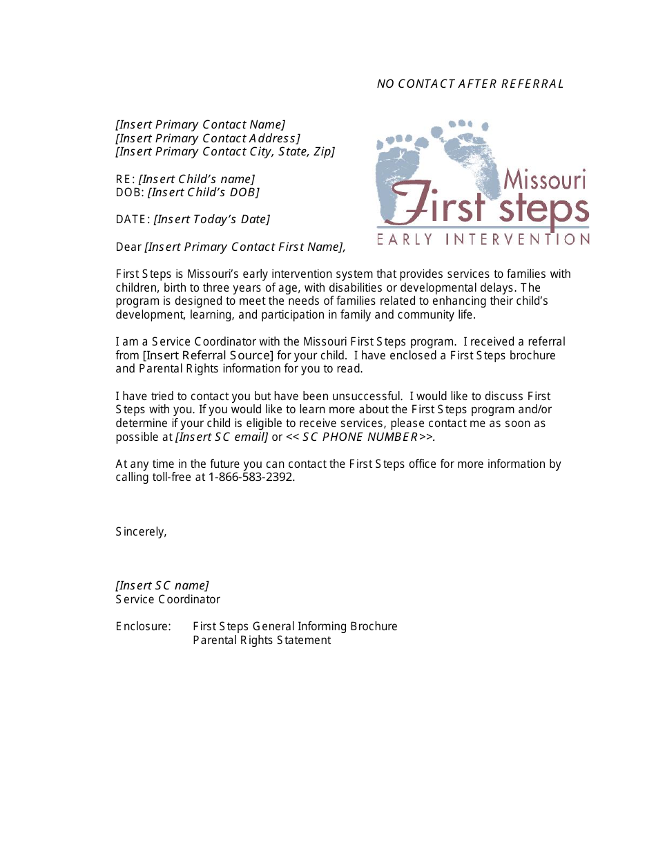 Missouri No Contact After Referral Letter Fill Out Sign Online and