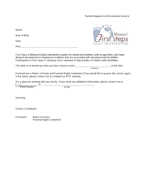 Parent Request to Discontinue Service Letter - Missouri