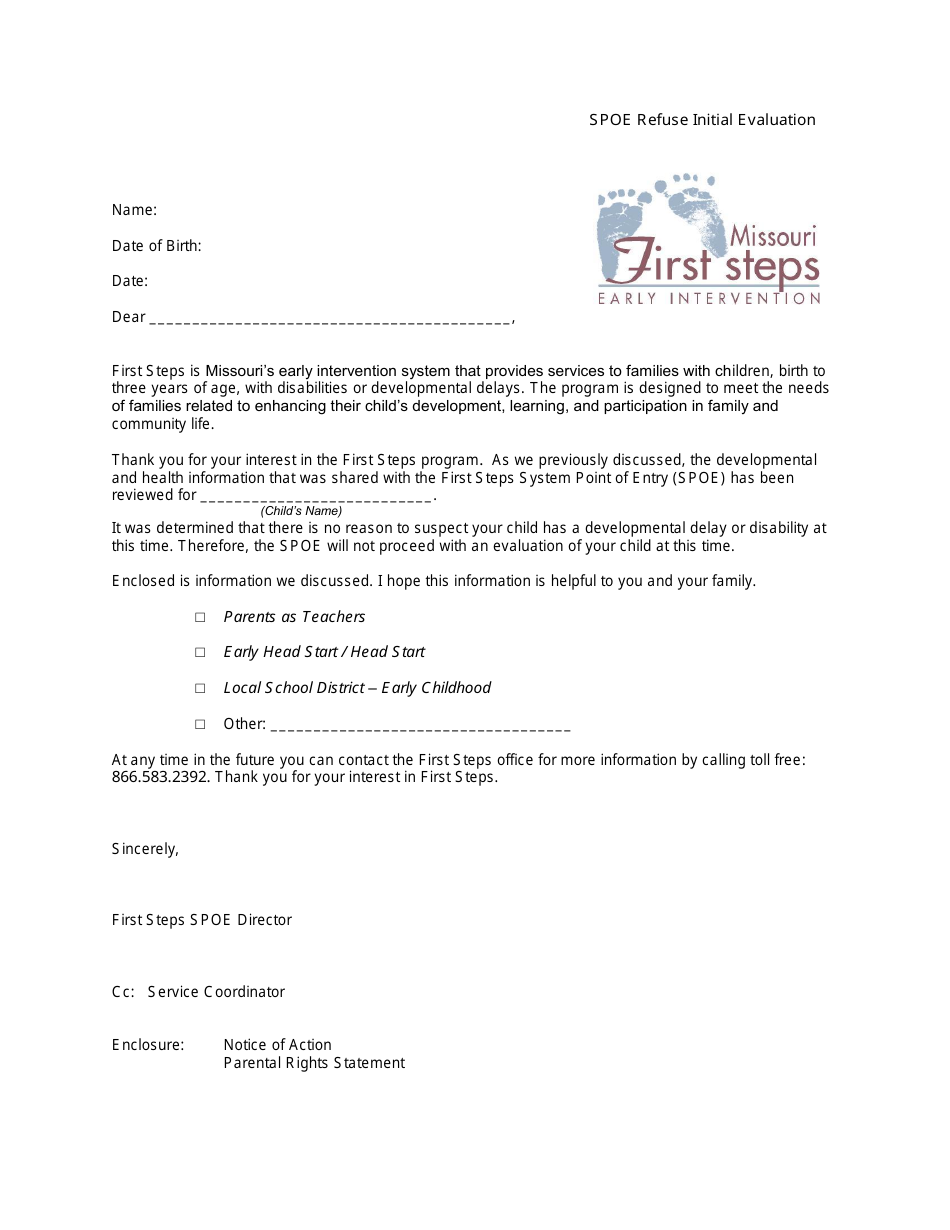 Spoe Refuse Initial Evaluation Letter - Missouri, Page 1