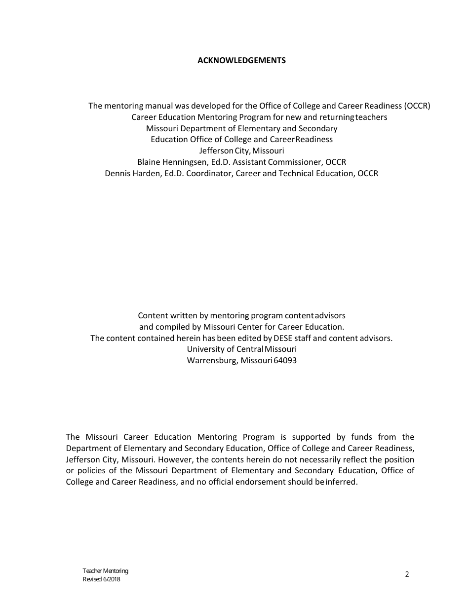 Career Education Mentoring Manual - Missouri, Page 3