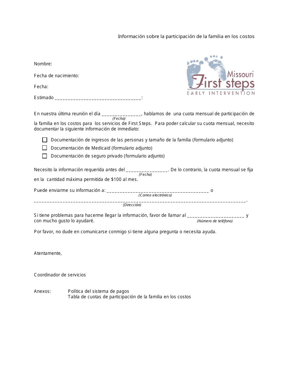 Informacion Sobre La Participacion De La Familia En Los Costos - Missouri (Spanish), Page 1