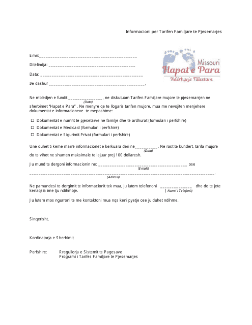 Family Cost Participation Information Letter - Missouri (Albanian)