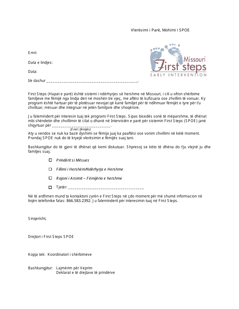 Spoe Refuse Initial Evaluation Letter - Missouri (Albanian), Page 1