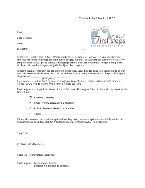 Spoe Refuse Initial Evaluation Letter - Missouri (Albanian) Download Pdf
