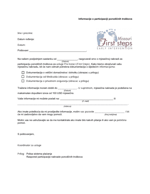 Family Cost Participation Information Letter - Missouri (Bosnian)