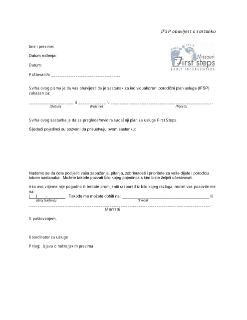 Ifsp Meeting Notification Letter - Missouri (Bosnian) Download Pdf