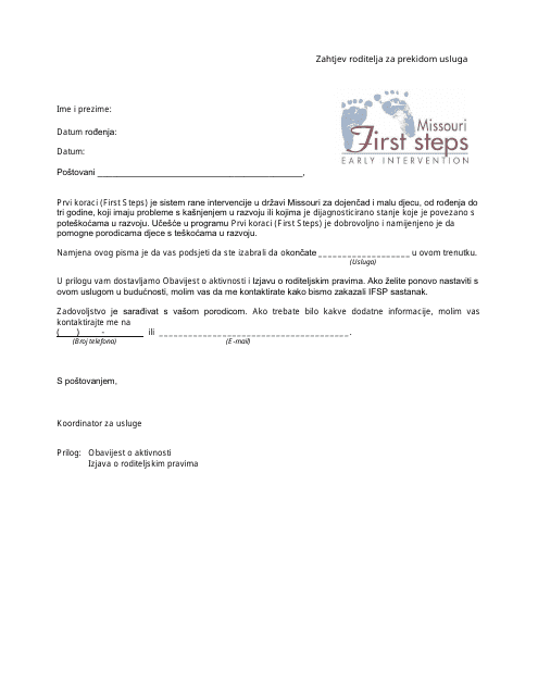 Parent Request to Discontinue Service Letter - Missouri (Bosnian)