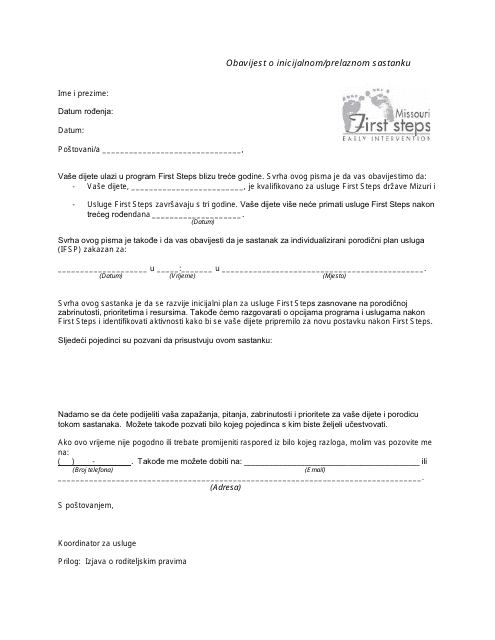 Initial / Transition Meeting Notification Letter - Missouri (Bosnian) Download Pdf