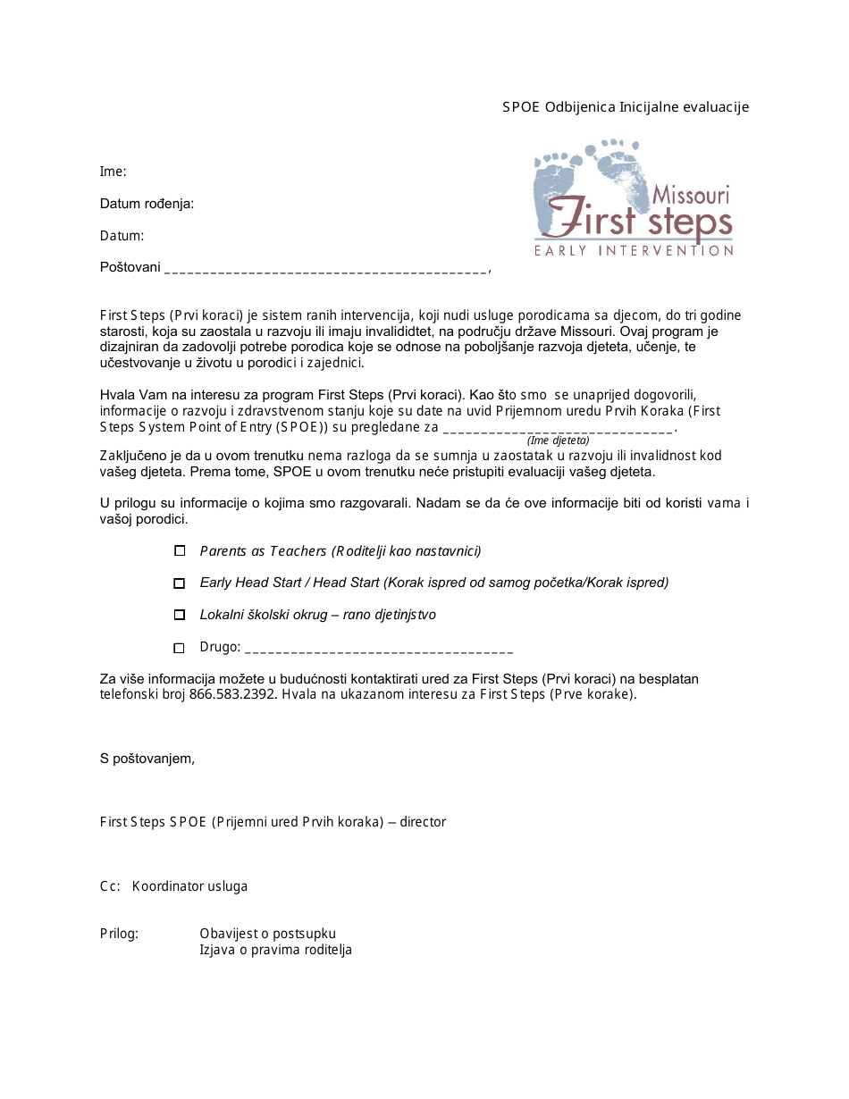 Spoe Refuse Initial Evaluation Letter - Missouri (Bosnian), Page 1